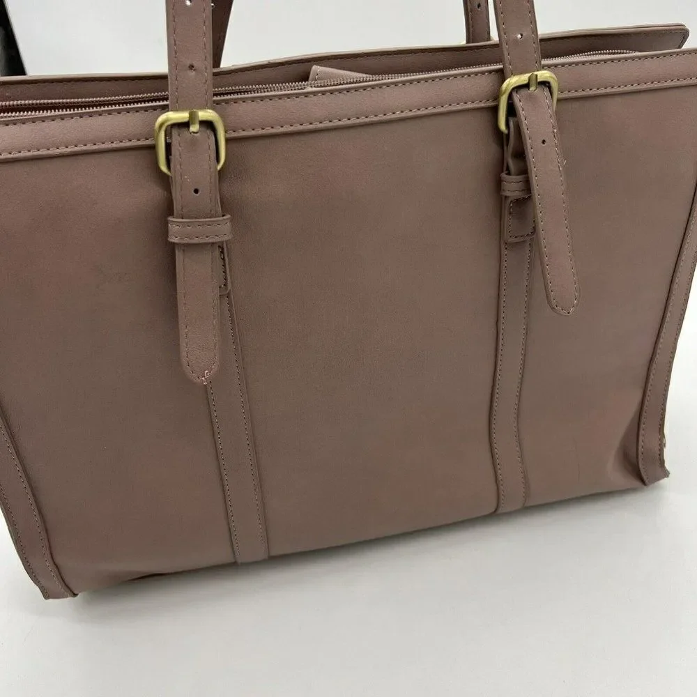 Ecosusi Women’s 15.6 Inch Vintage Vegan Leather Laptop Tote Beige Pink